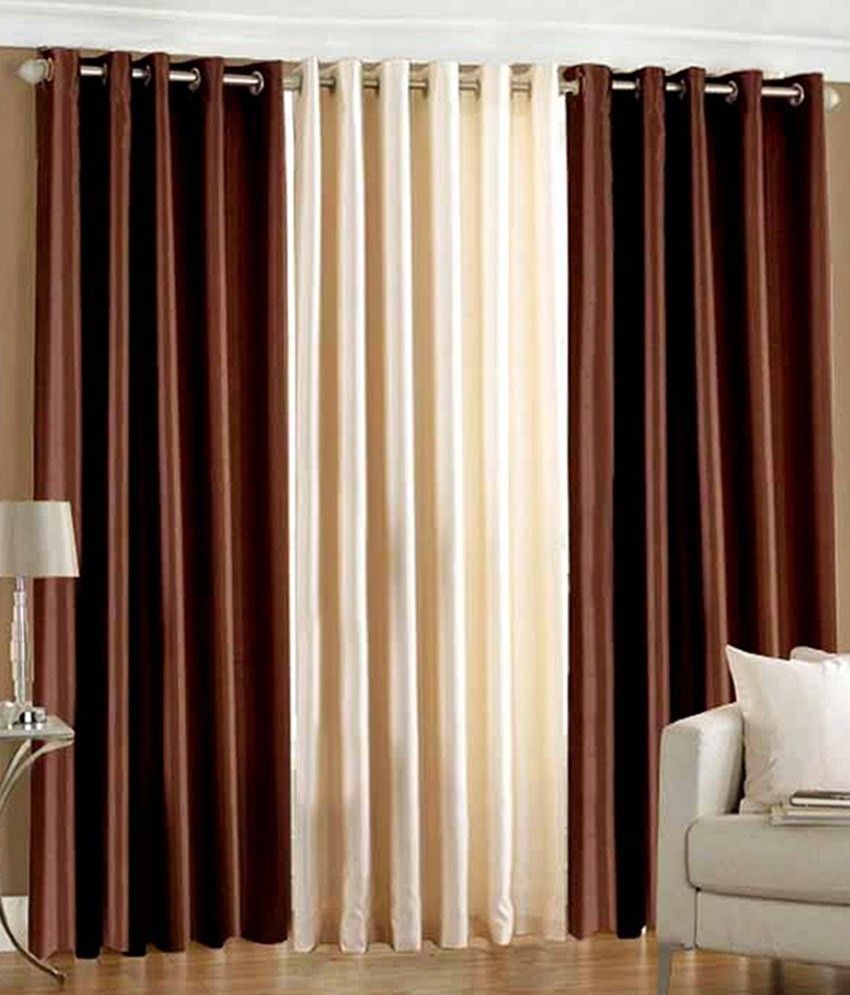 69% OFF on White Wave Polyester Brown, Beige Solid Eyelet Curtain