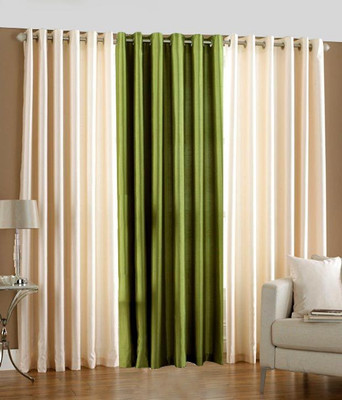 66% OFF on HomeZaara Polyester Green, Beige Solid Eyelet Curtain