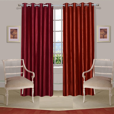 35% OFF on Handloomdaddy Polyester Maroon, Brown Floral Eyelet Curtain