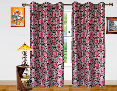 46% OFF on Dekor World Polyester Pink Damask Eyelet Curtain