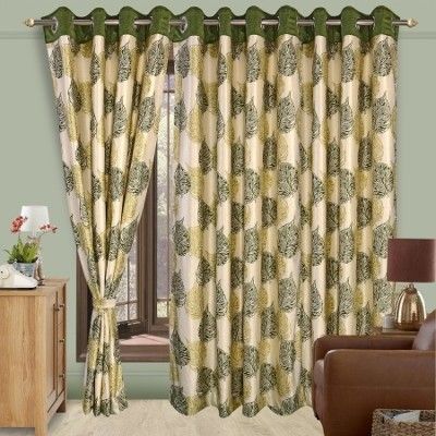 63% OFF on Cortina Polyester Green Floral Eyelet Curtain