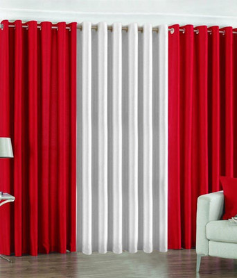 59% OFF on HomeZaara Polyester Red, White Solid Concealed Tab Top Curtain