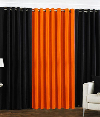 59% OFF on HomeZaara Polyester Black, Orange Solid Eyelet Curtain