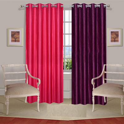 43% OFF on Handloomdaddy Polyester Pink, Purple Floral Eyelet Curtain