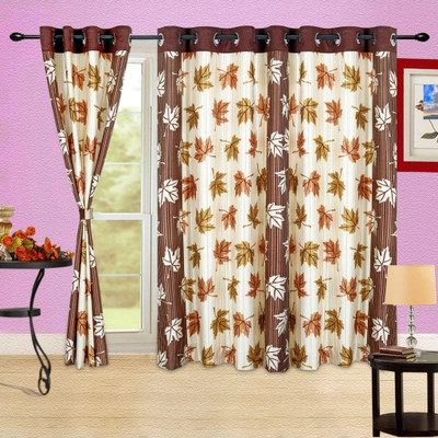 58% OFF on Cortina Polyester Brown Striped Eyelet Curtain