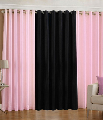 59% OFF on HomeZaara Polyester Pink, Black Solid Eyelet Curtain
