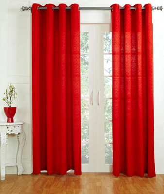 House This Cotton Red Solid Tab Top Curtain