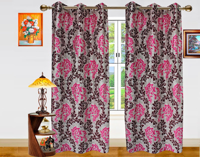 46% OFF on Dekor World Polyester Pink, Brown Floral Eyelet Curtain