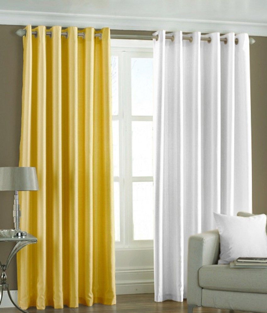66% OFF on HomeZaara Polyester Yellow, White Solid Eyelet Curtain