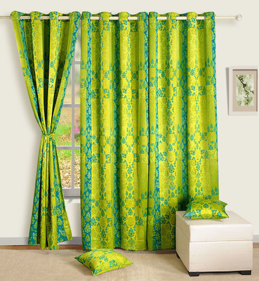 Swayam Satin, Silk Multicolor Printed Ring Rod Curtain