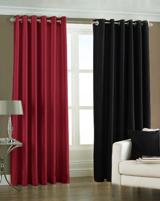 33% OFF on Pindia Polyester Maroon, Black Solid Eyelet Curtain