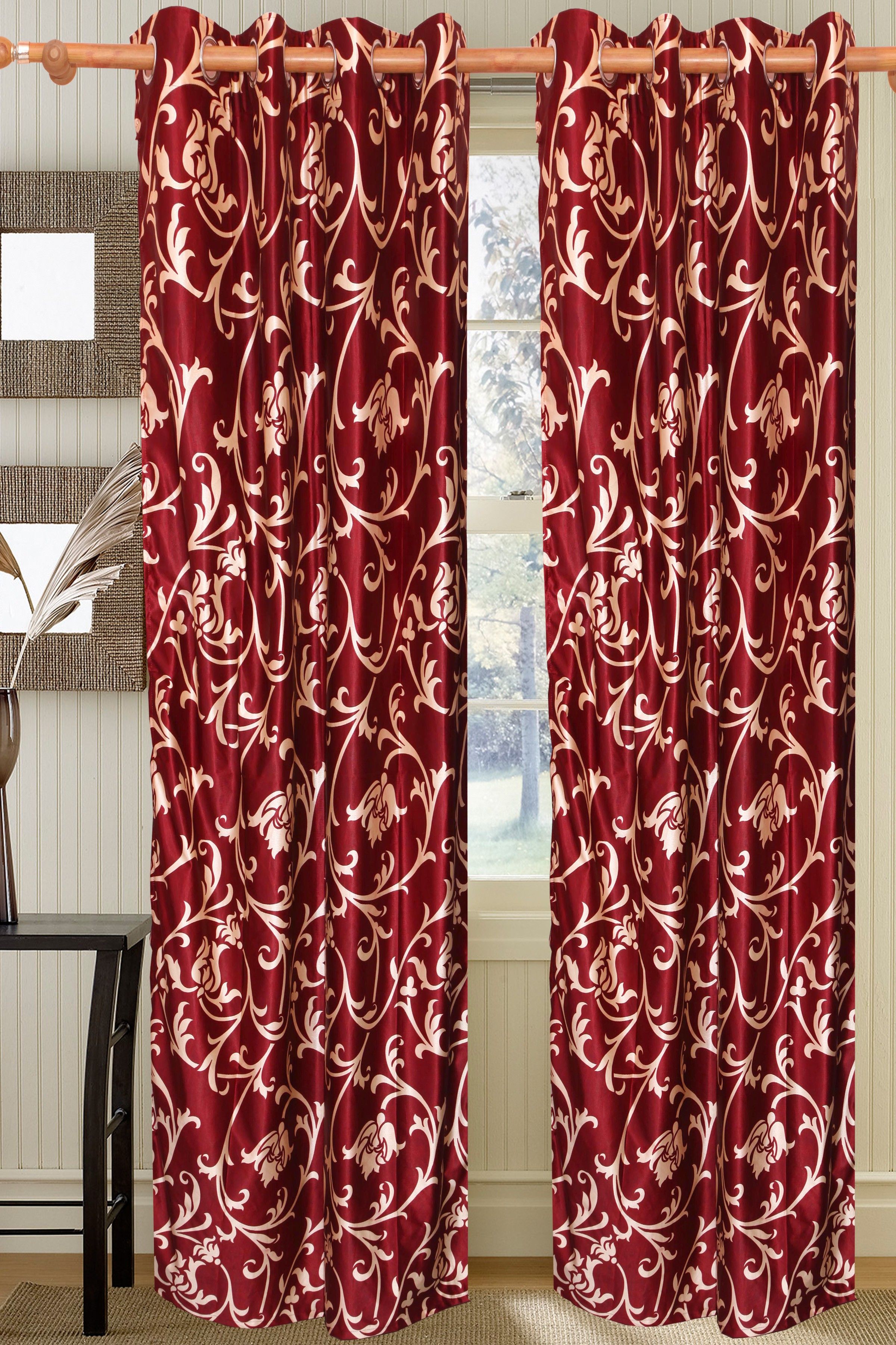 38% OFF on Vrinda Polyester Red Damask Eyelet Curtain 38% OFF on Vrinda Polyester Red Damask Eyelet Curtain