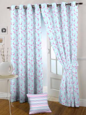 60% OFF on The Kids Decor Cotton Pink, Blue Printed Eyelet Curtain