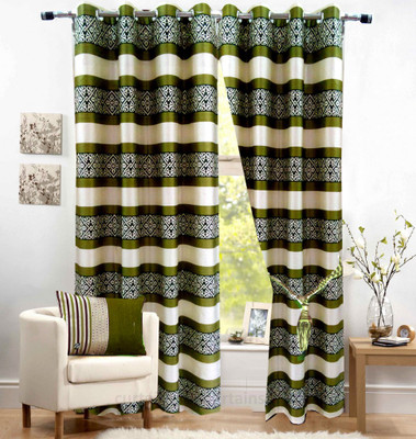 69% OFF on Homefab India Polyester Green Striped Eyelet Curtain