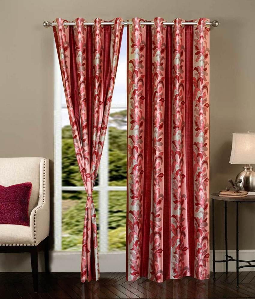 62% OFF on Optimistic Home Furnishing Polyester Red Floral Tab Top Curtain