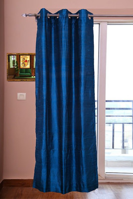 ZappyCart Silk Peacock Blue Solid Eyelet Curtain ZappyCart Silk Peacock Blue Solid Eyelet Curtain