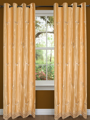 24% OFF on Sheer Dragon Polyester Yellow Damask Eyelet Curtain