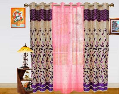 30% OFF on Dekor World Polyester Purple, Pink Floral Eyelet Curtain