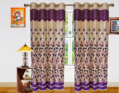 45% OFF on Dekor World Polyester Purple Floral Eyelet Curtain