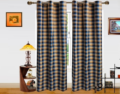 38% OFF on Dekor World Polyester Blue, Beige Geometric Eyelet Curtain