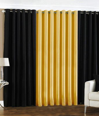 59% OFF on HomeZaara Polyester Black, Yellow Solid Eyelet Curtain