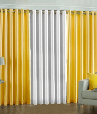 57% OFF on Hargunz Polycotton Yellow, White Printed Eyelet Curtain