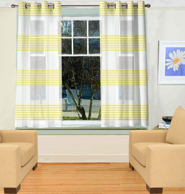 50% OFF on Trendy Home Polyester Yellow, White Striped Eyelet Curtain