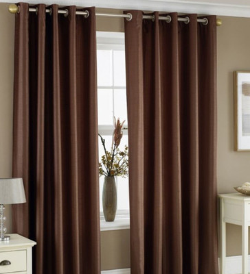 Mofur Polyester Coffee Solid Eyelet Curtain