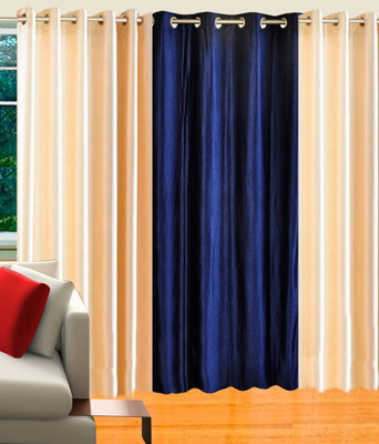 68% OFF on White Wave Polyester Blue Solid Tab Top Curtain