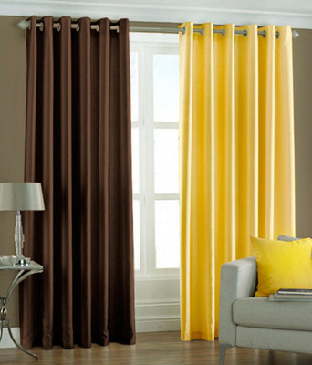 66% OFF on HomeZaara Polyester Brown, Yellow Solid Eyelet Curtain