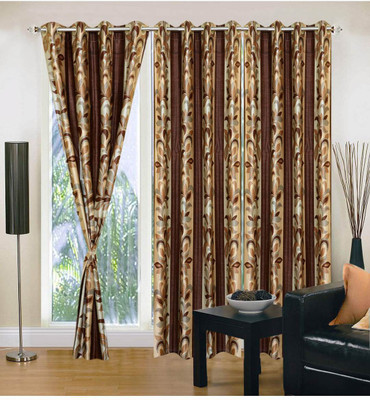 31% OFF on FabBig Polyester Brown Printed Eyelet Curtain