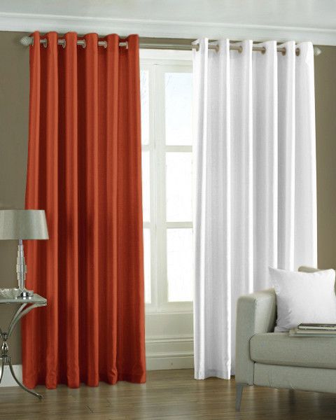33% OFF on Pindia Polyester Orange, White Solid Eyelet Curtain