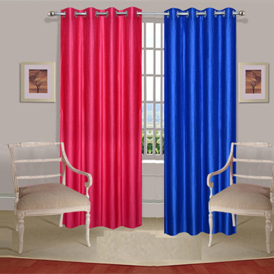 44% OFF on Handloomdaddy Polyester Pink, Blue Floral Eyelet Curtain