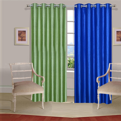 43% OFF on Handloomdaddy Polyester Green, Dark Blue Floral Eyelet Curtain