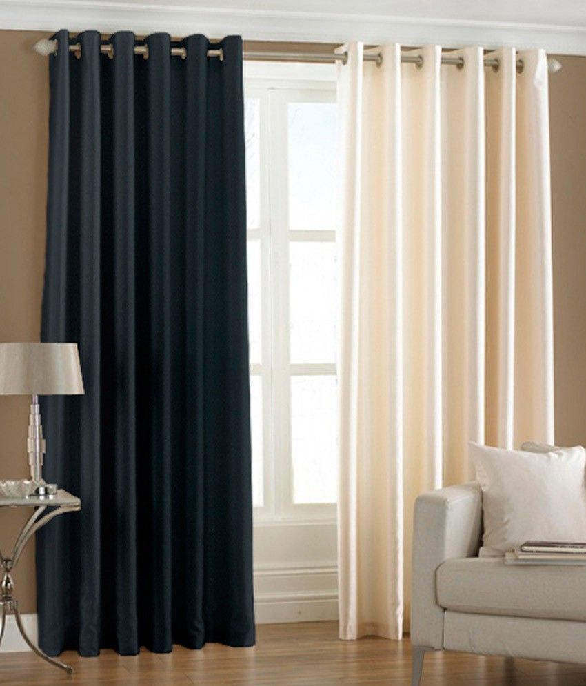 66% OFF on HomeZaara Polyester Grey, Beige Solid Eyelet Curtain