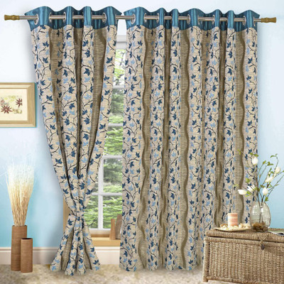 50% OFF on Vorhang Jacquard Blue Floral Eyelet Curtain