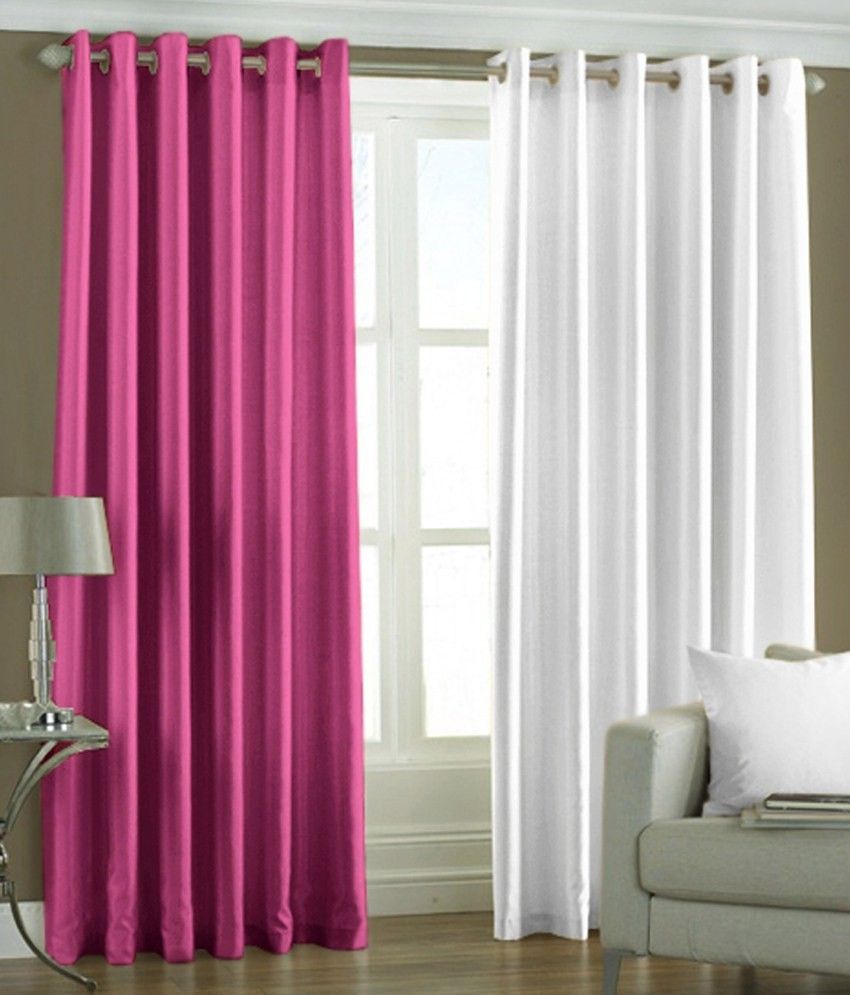 66% OFF on HomeZaara Polyester Pink, White Solid Eyelet Curtain