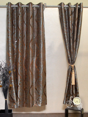 19% OFF on Puma Polyester Brown, Gold Striped Eyelet Curtain
