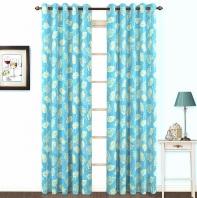 Skipper Cotton, Viscose Blue Printed Eyelet Curtain