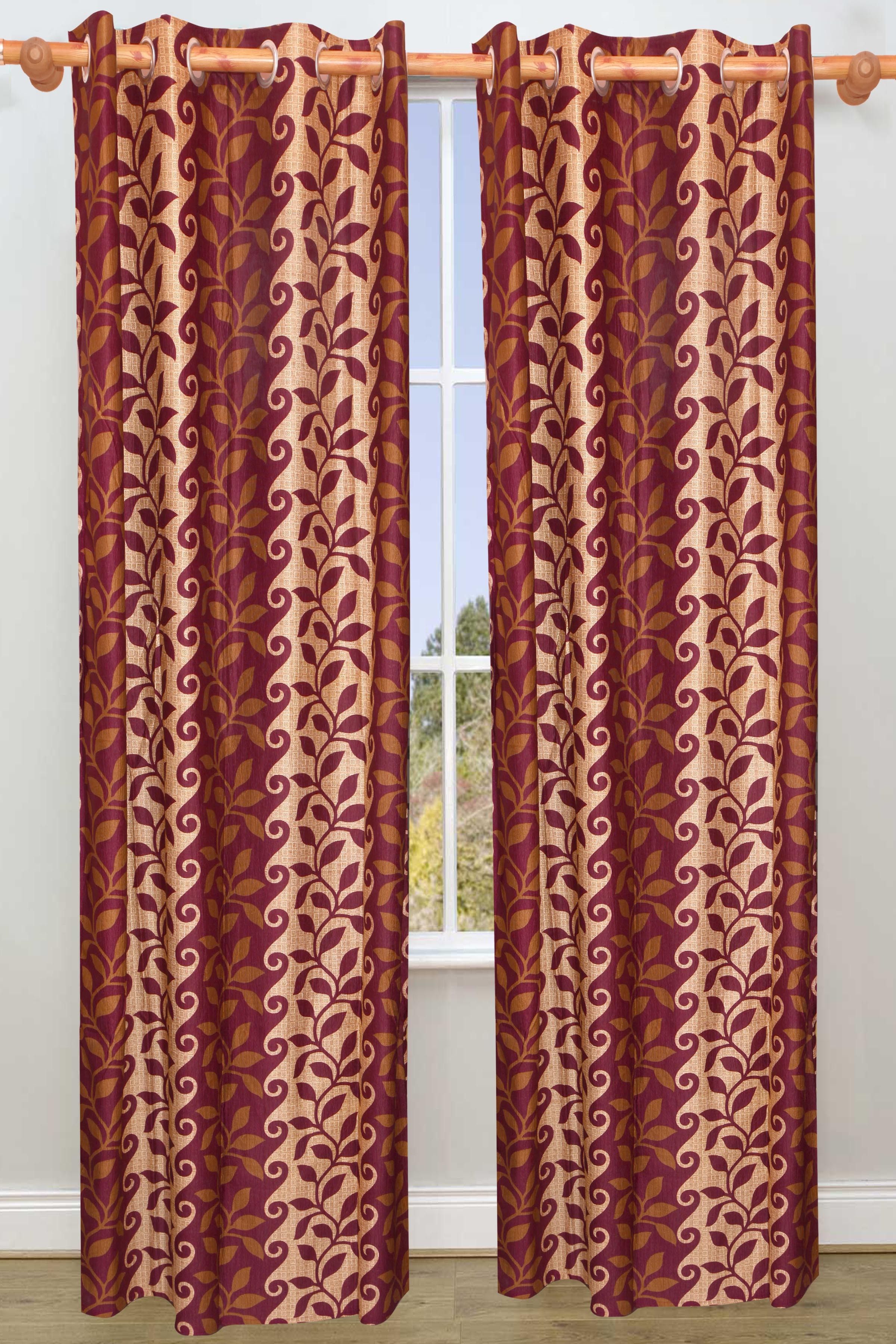 57% OFF on Vrinda Polyester Maroon Batik Eyelet Curtain