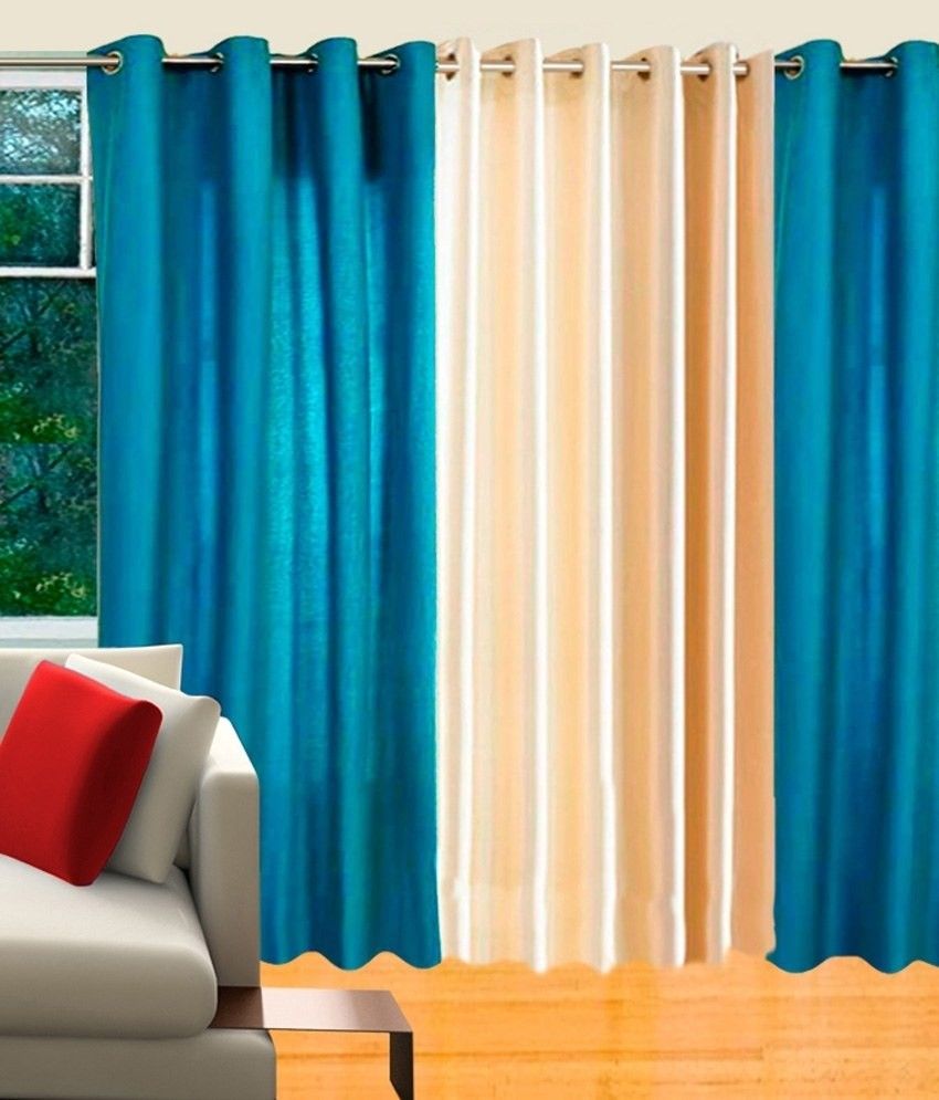65% OFF on Decor Vatika Polycotton Light Blue, Beige Solid Tab Top Curtain