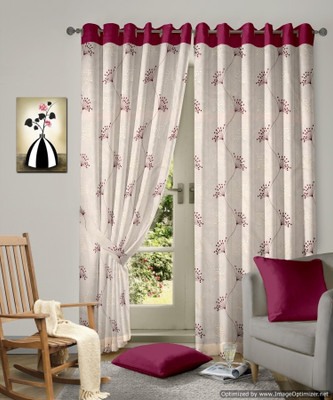 27% OFF on Vorhang Tissue Maroon Floral Eyelet Curtain 27% OFF on Vorhang Tissue Maroon Floral Eyelet Curtain