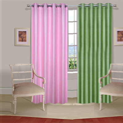 35% OFF on Handloomdaddy Polyester Pink, Green Floral Eyelet Curtain