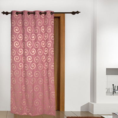 5% OFF on FloatingWalls Polyester Pink Floral Eyelet Curtain