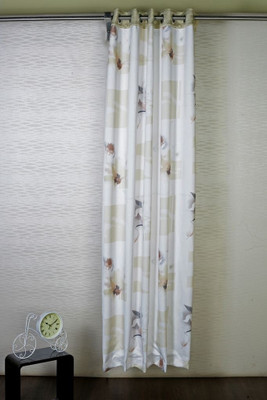 33% OFF on Bloom Polyester White, Brown Solid Eyelet Curtain