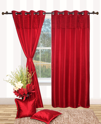 Furniche Polyester Red Striped Eyelet Curtain Furniche Polyester Red Striped Eyelet Curtain