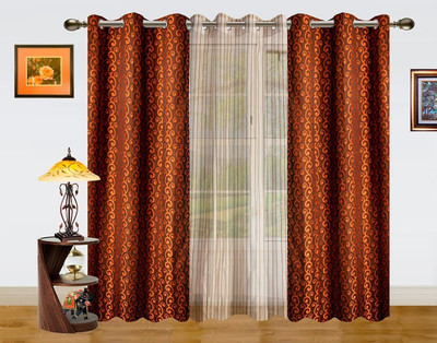 48% OFF on Dekor World Polyester Brown, Beige Abstract Eyelet Curtain