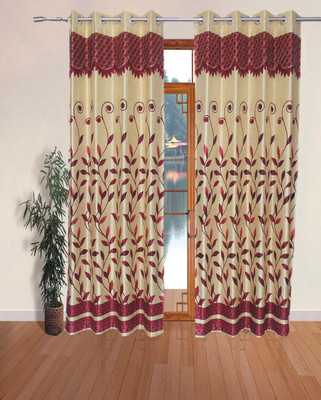 40% OFF on FabBig Polyester Red Printed Eyelet Curtain