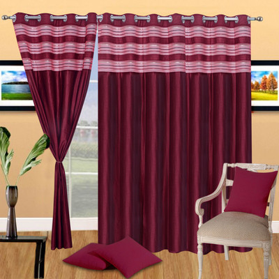 13% OFF on Handloomhub Polyester Maroon Solid Eyelet Curtain