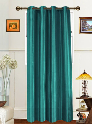 58% OFF on Dekor World Polyester Blue Damask Tab Top Curtain